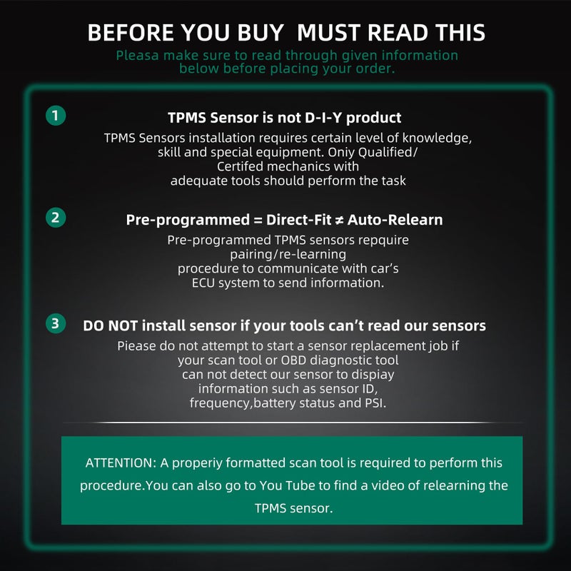 CDWTPS TPMS Sensor, 4Pack 315MHz Tire Pressure Monitor Sensors Compatible with Buick GMC Chevy Cadillac Replace#13581558 13598771,13598772,13586335,20923680 - Image 5